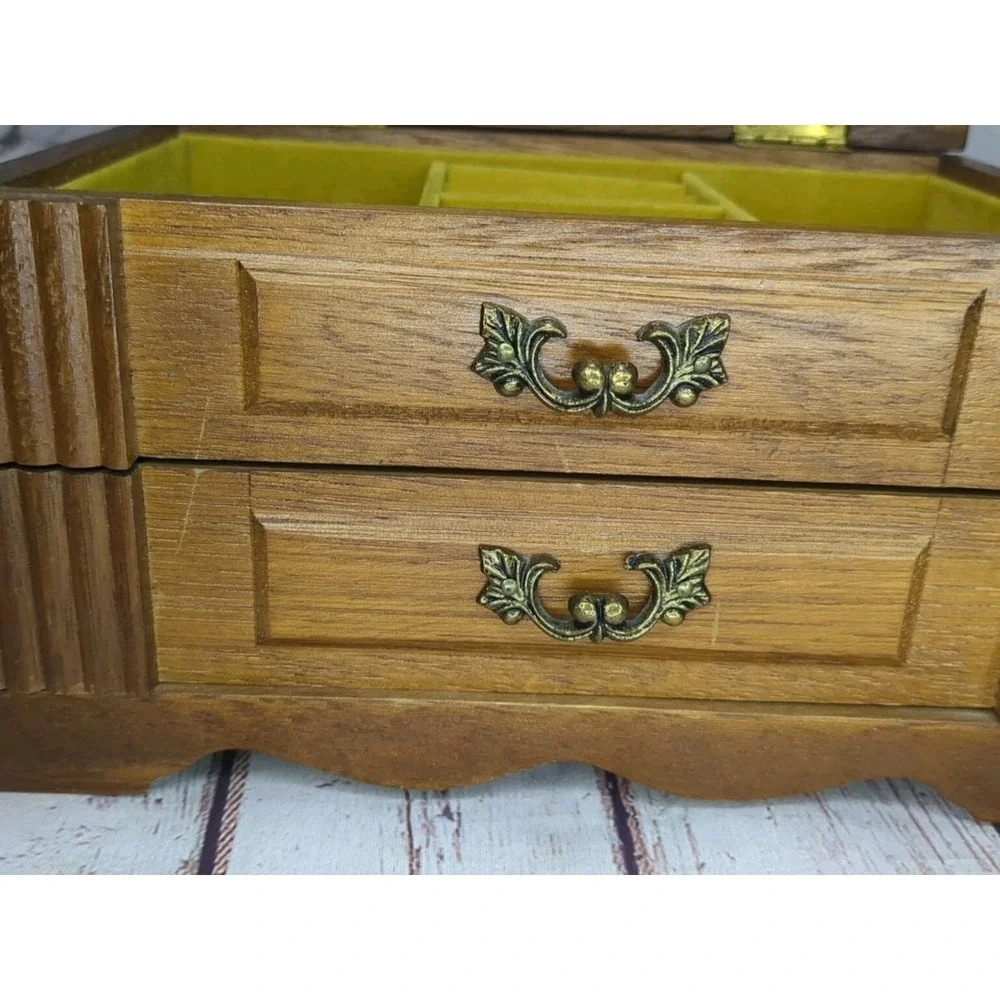 Vintage Music Wood Jewelry Box Tapestry Top Made In‎ Japan